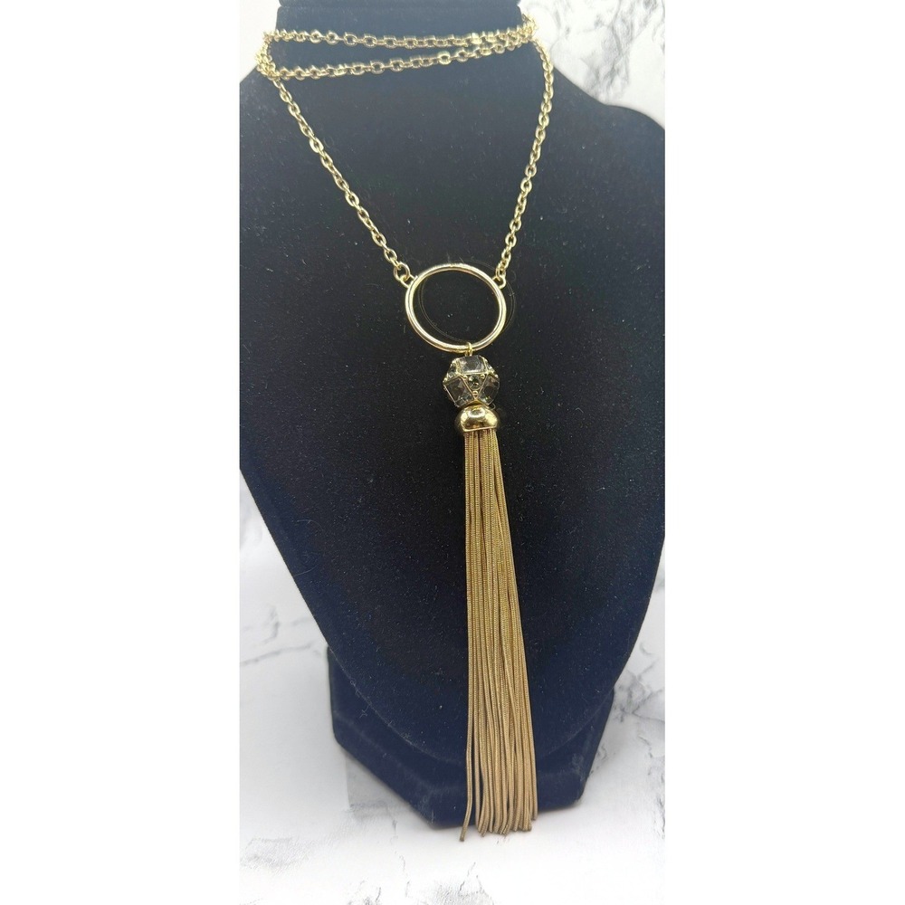 Halogen Long Tassel Necklace Blue Glass Crystal‎ Cage Pendant Fringe 36"